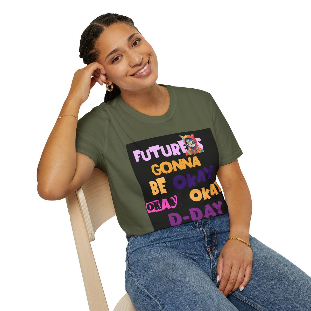 T-Shirt — “Future’s Gonna Be Okay” Positive Cat Graphic Tee