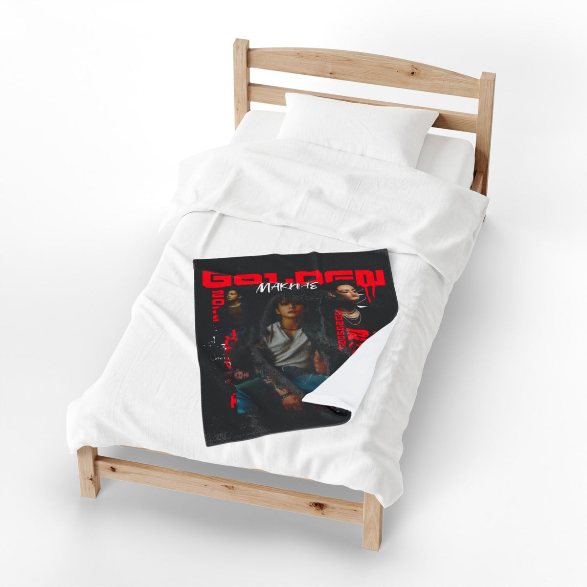 Jungkook Band Velveteen Plush Blanket – 'Golden' Graphic Throw