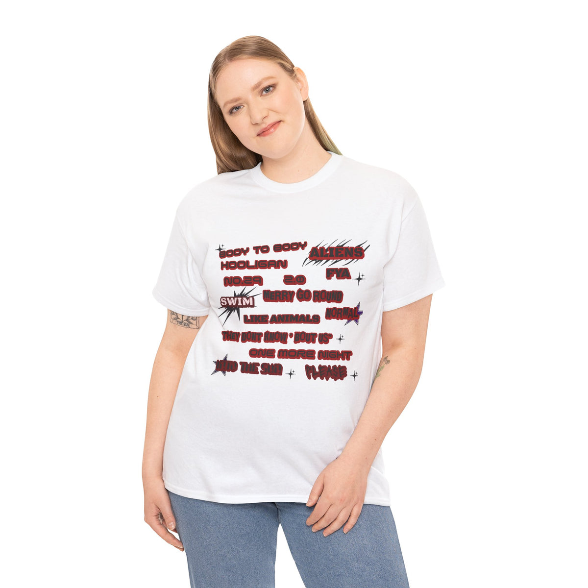 BTS ARIRANG Graphic Tee — Distorted Red Text Band Shirt