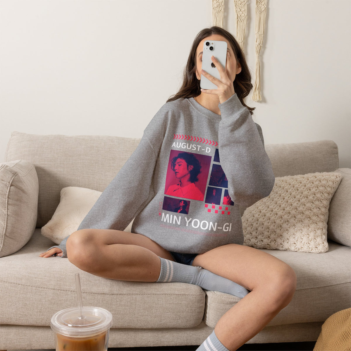 Suga Retro Photo Collage Sweatshirt — Pink Neon Portrait Crewneck