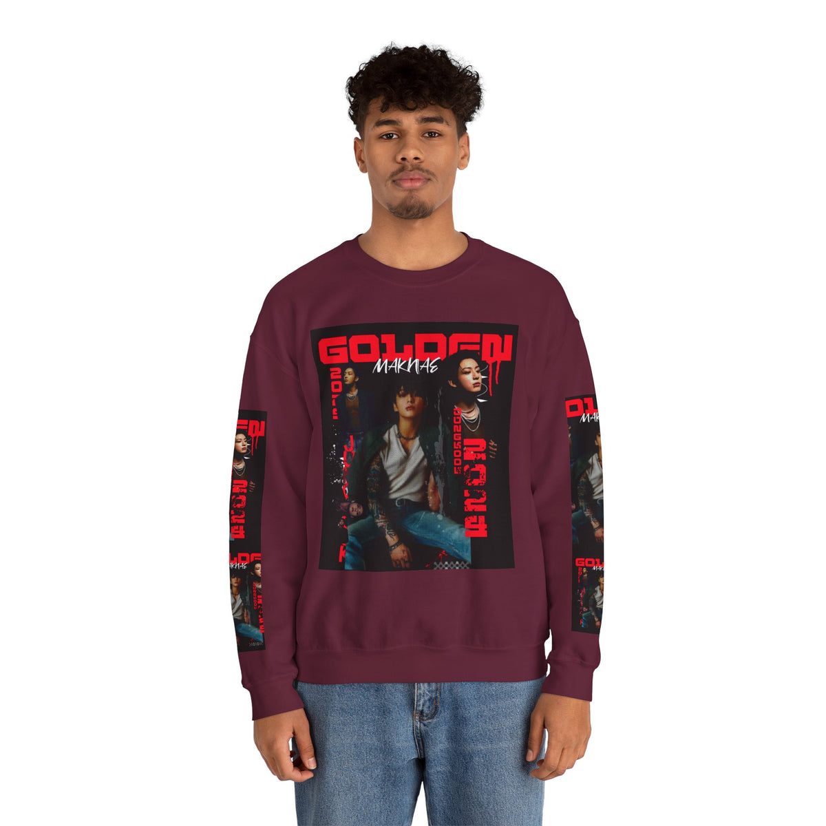 Jungkook Graphic Crewneck Sweatshirt — "GOLDEN"  Inspired Photo Print