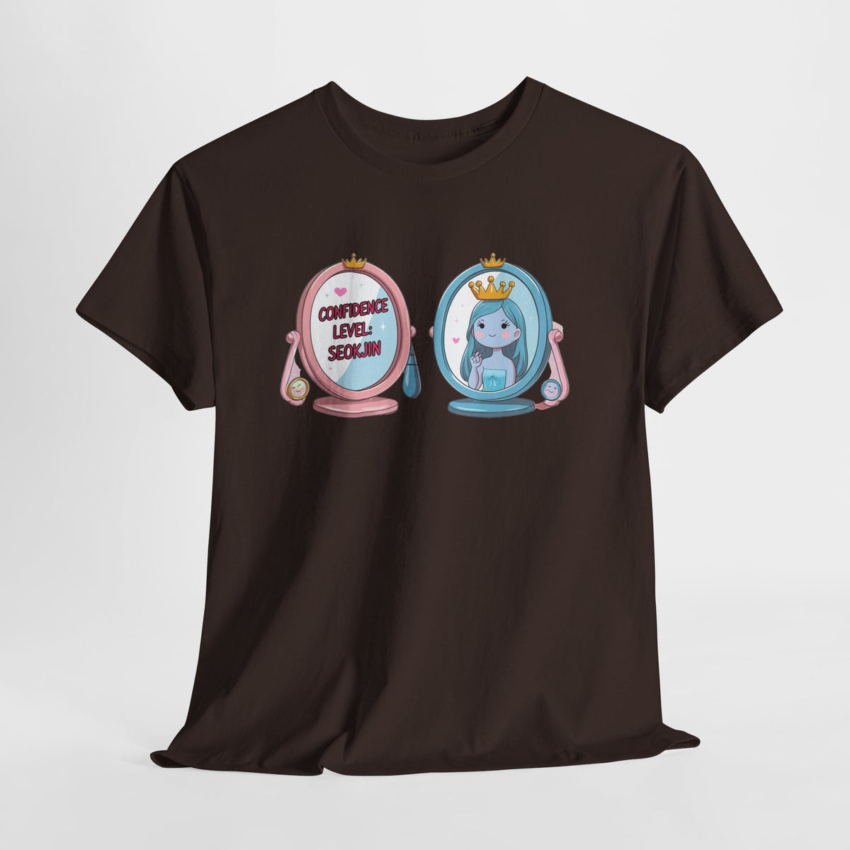 JIN Level Shirt — Cute Pink & Blue Mirrors Graphic Tee ("Comfort Level: Secure")
