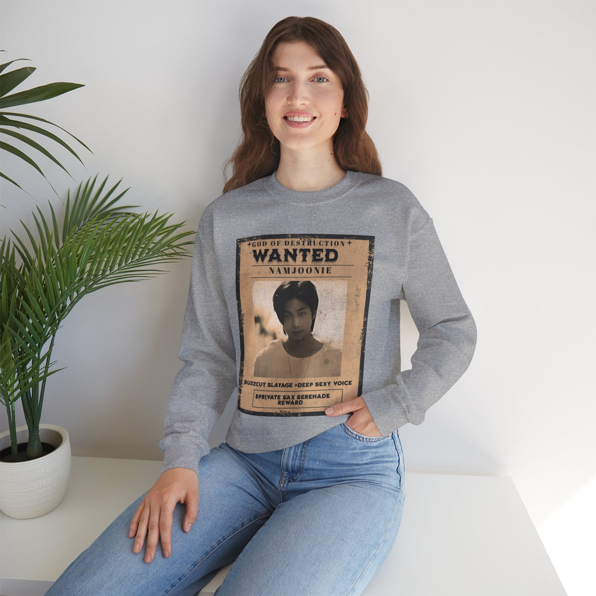 Wanted Poster Crewneck Sweatshirt — 'Wanted: Namjoonie' Vintage K-Pop Graphic