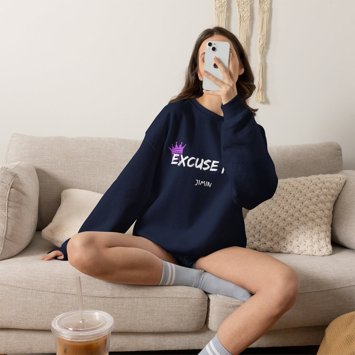 Jimin Excuse me? Purple Crown Crewneck Sweatshirt