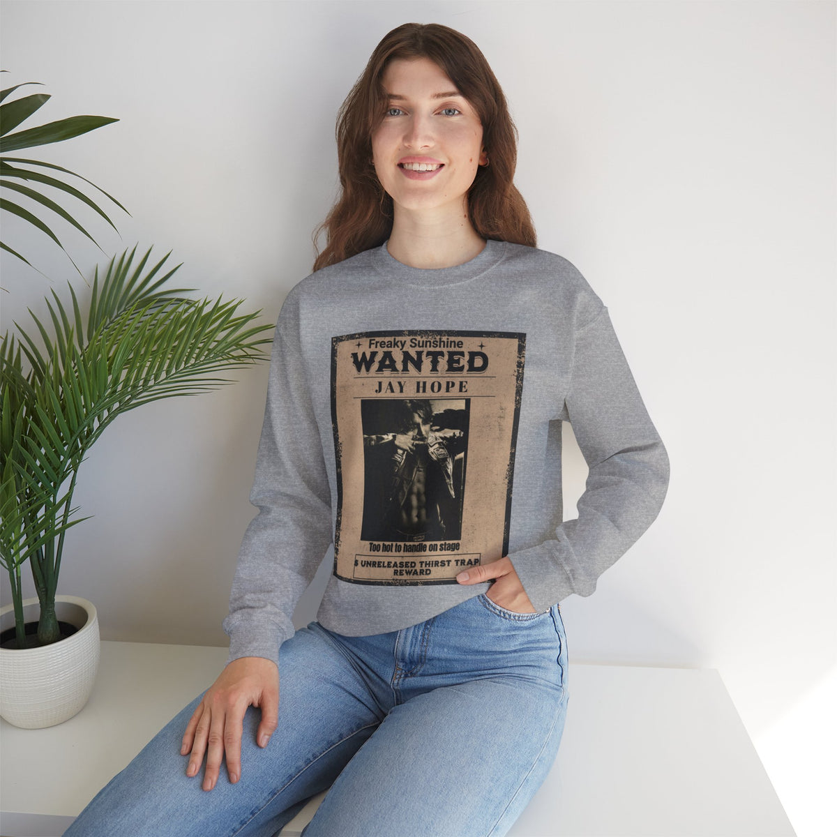 Wanted Poster Crewneck Sweatshirt – 'Freaky Sunshine: WANTED Jay Hope' Retro Graphic