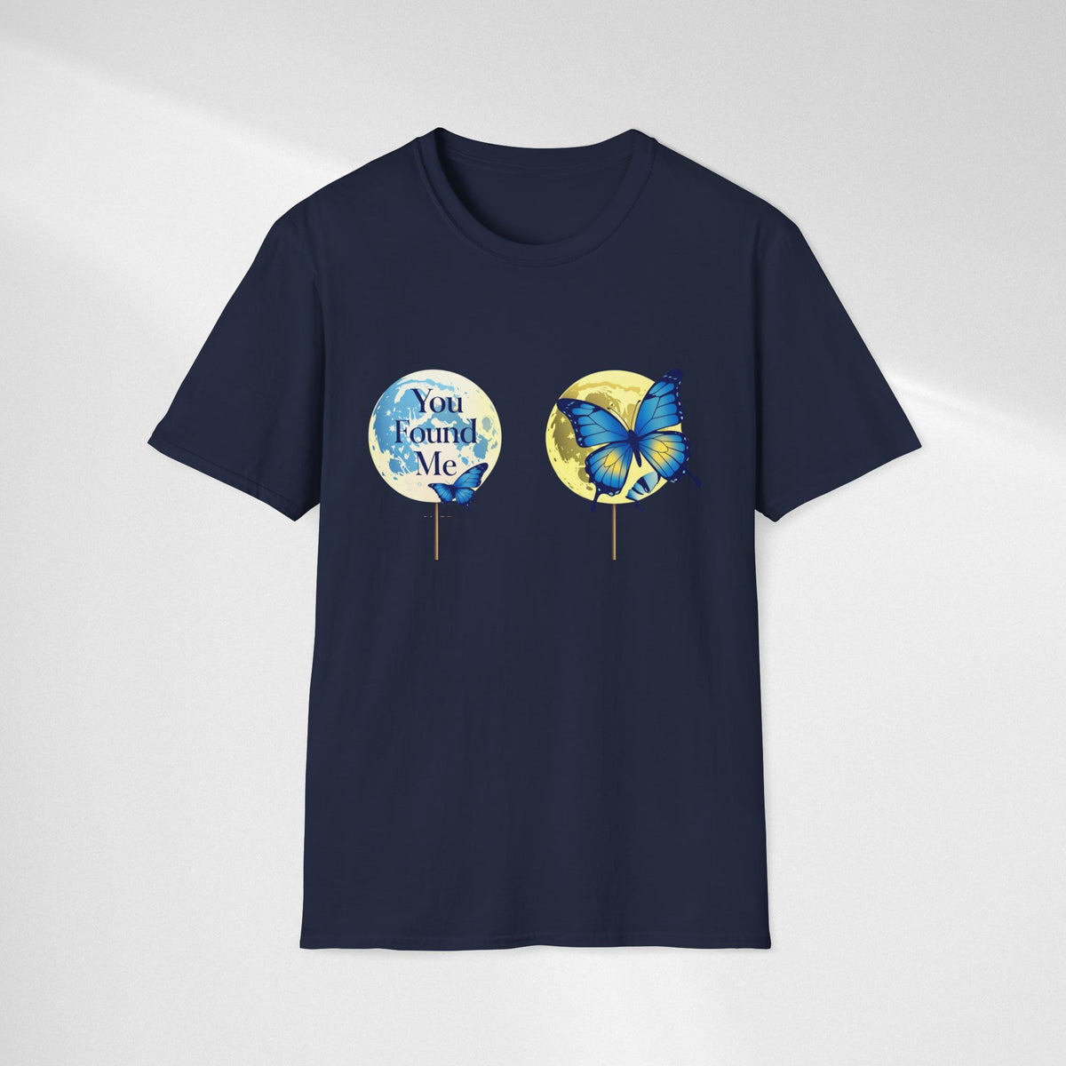 T-Shirt — 'You Found Me' Blue & Yellow Butterfly Graphic