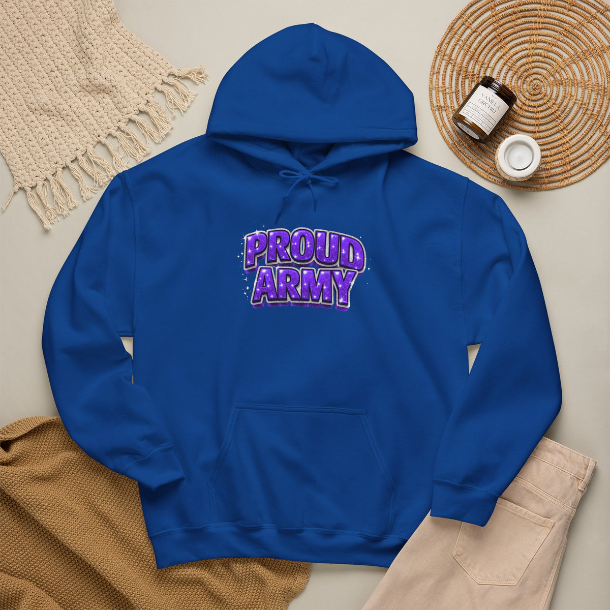 Proud Army Hoodie — Bold Purple Graphic  Pullover