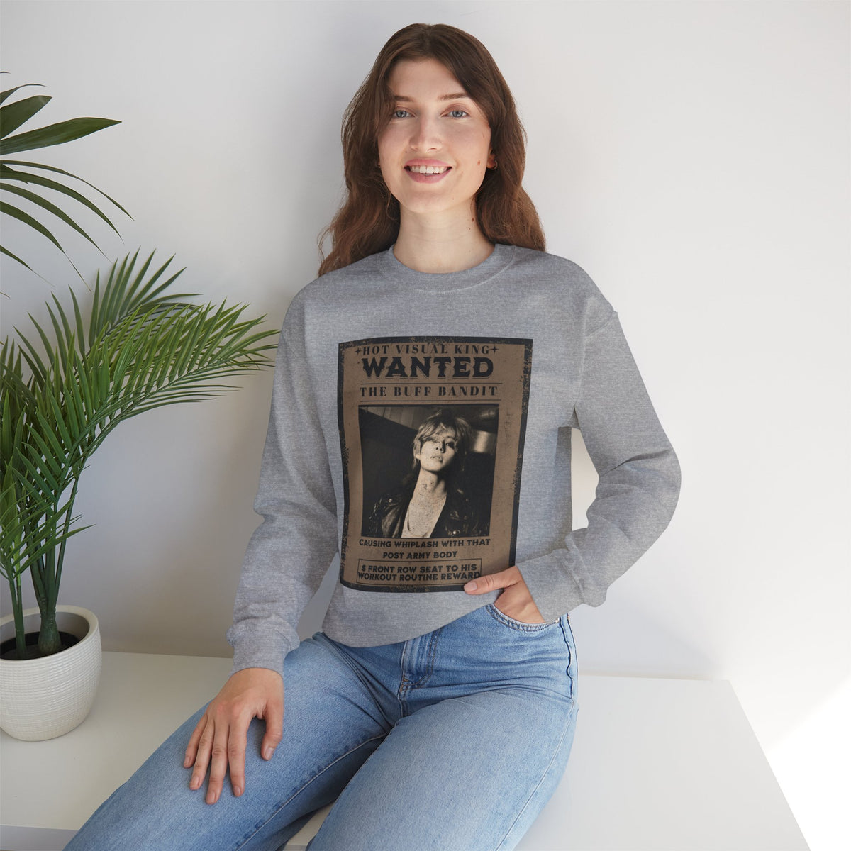 Wanted Poster Crewneck Sweatshirt — Vintage 'Buff Bandit' Graphic
