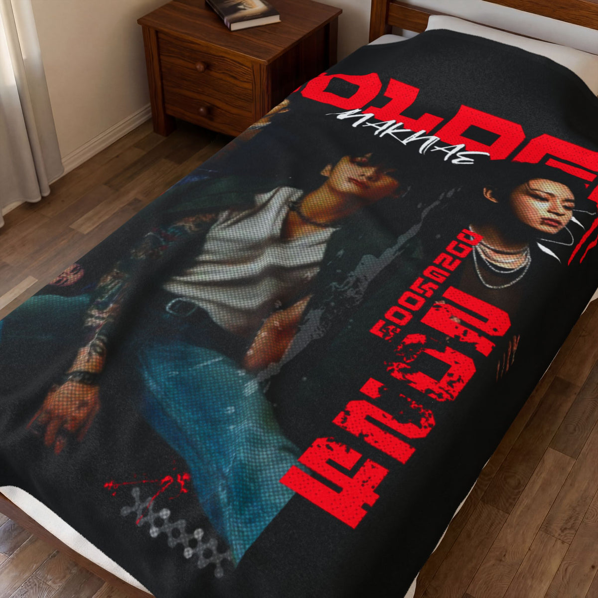 Jungkook Band Velveteen Plush Blanket – 'Golden' Graphic Throw