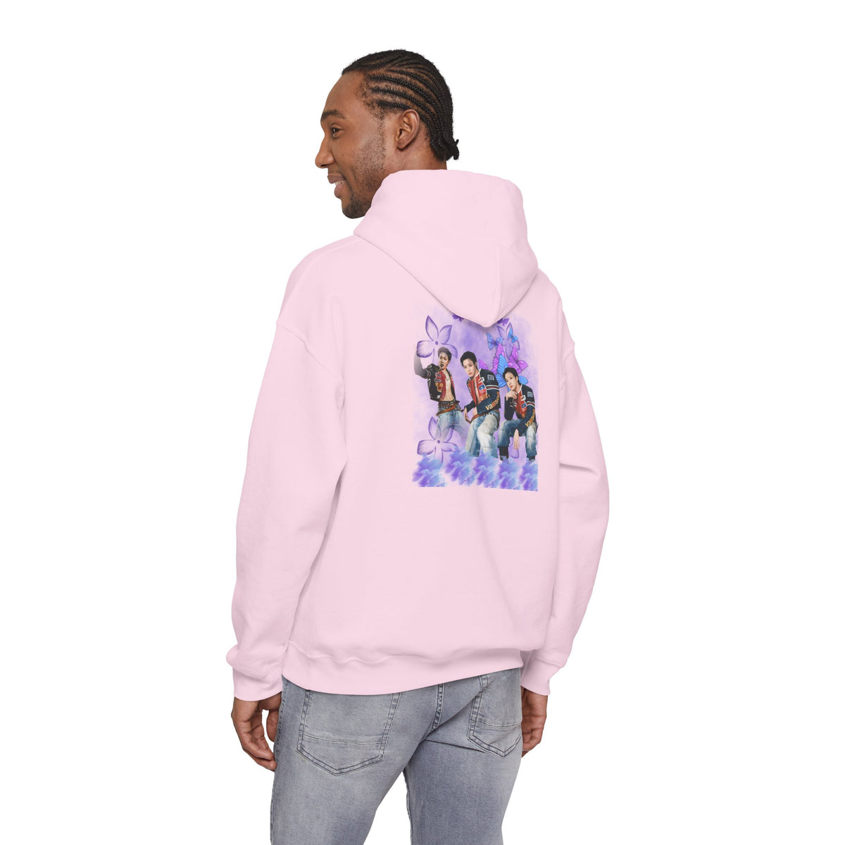 JHOPE Photo Hoodie — Purple Watercolor Floral Crew Sweatshirt