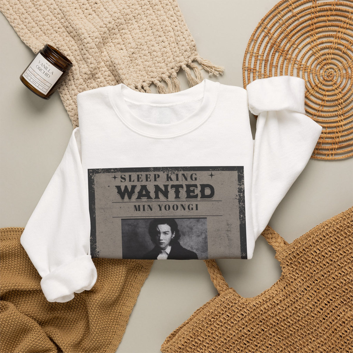 Suga Wanted Poster Crewneck Sweatshirt – Vintage 'Sleep King' Graphic