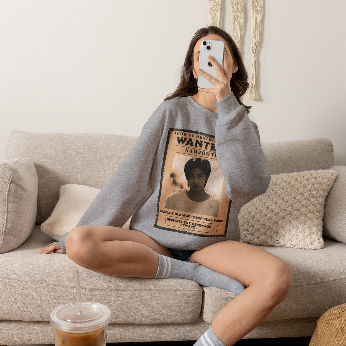 Wanted Poster Crewneck Sweatshirt — 'Wanted: Namjoonie' Vintage K-Pop Graphic