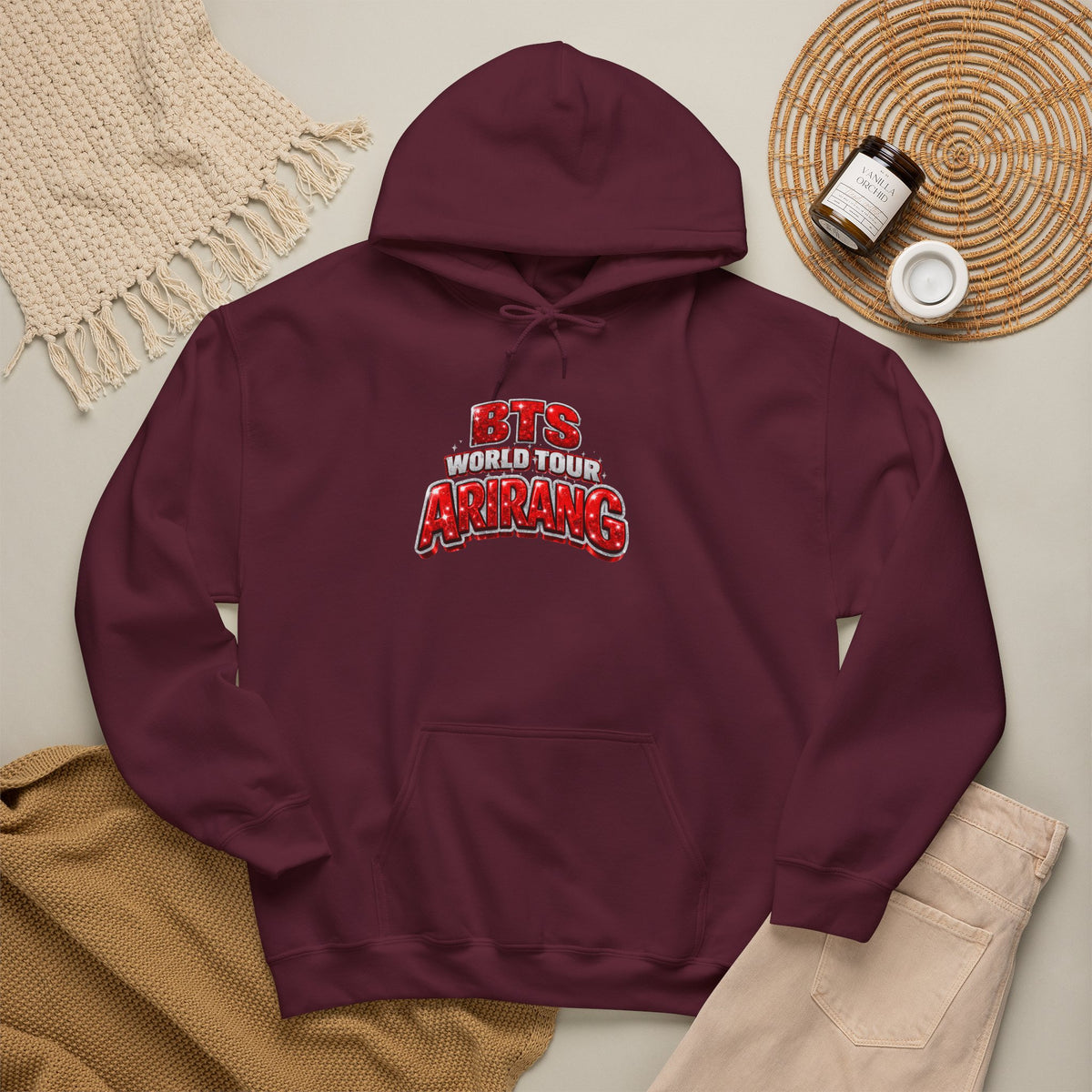 BTS Hoodie — "World Tour ARMY" Retro Red Graphic Pullover