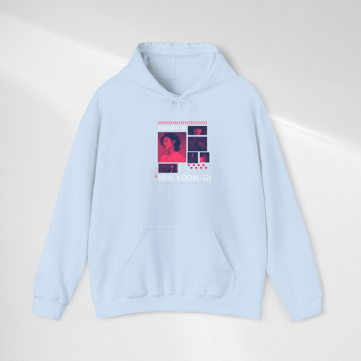 Suga Photo Collage Hoodie — Retro Pink Portraits Grid Design