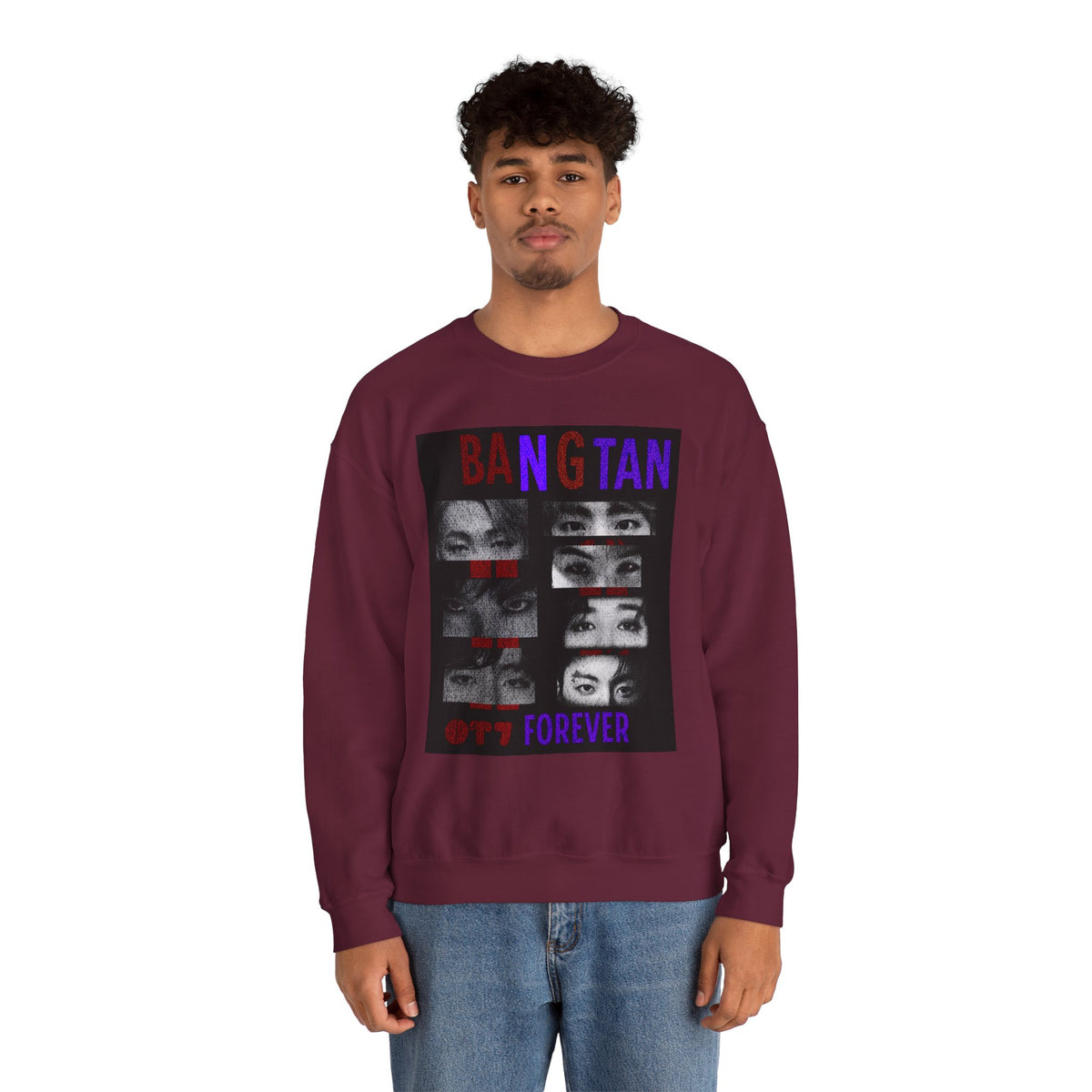 Bangtan Eyes Graphic Sweatshirt — K-Pop Fan Crewneck ("BANGTAN 07 FOREVER")
