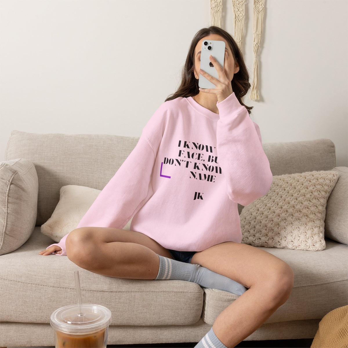 Crewneck Sweatshirt — “I Know Her Face, But I Don’t Know Her Name” Minimal Graphic