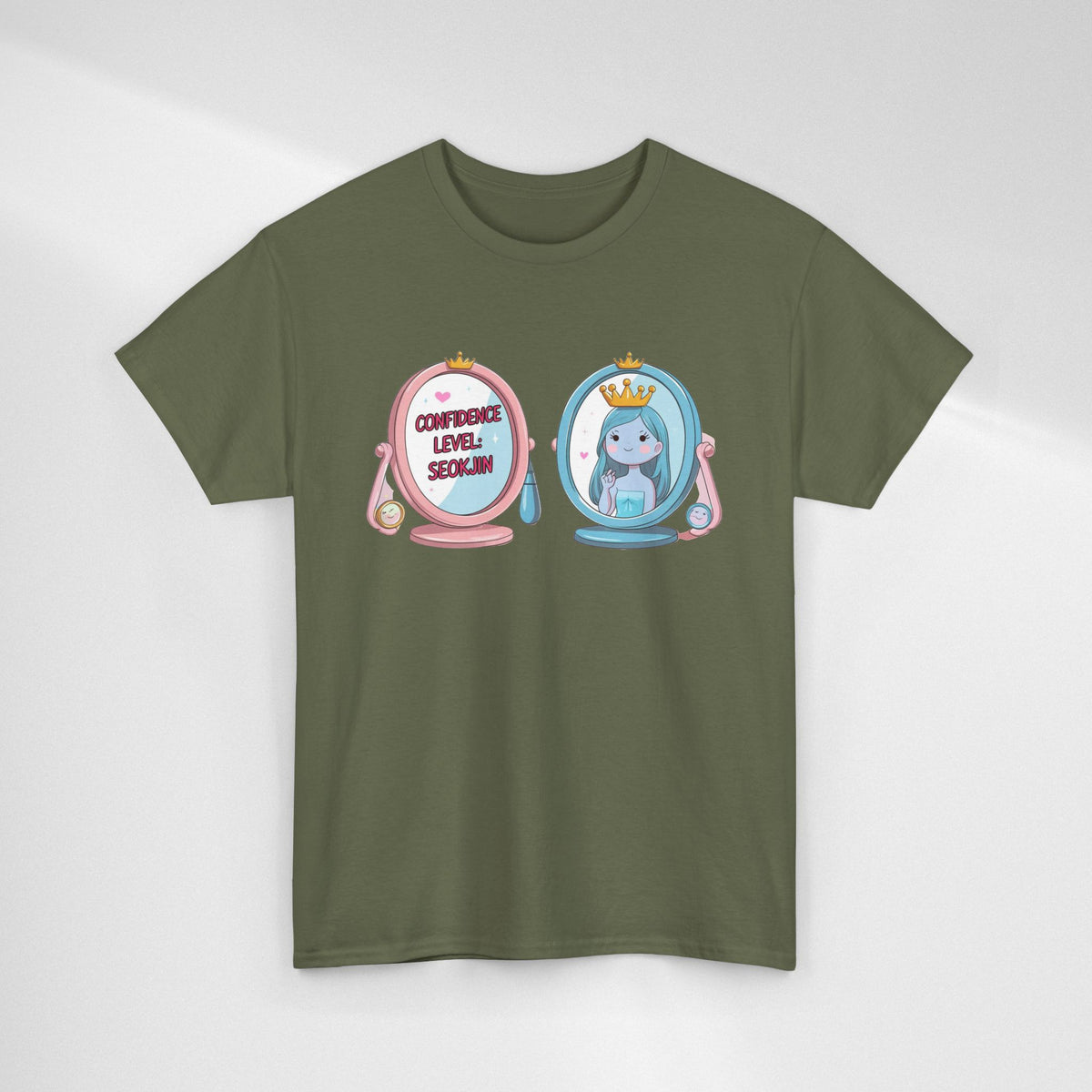 JIN Level Shirt — Cute Pink & Blue Mirrors Graphic Tee ("Comfort Level: Secure")
