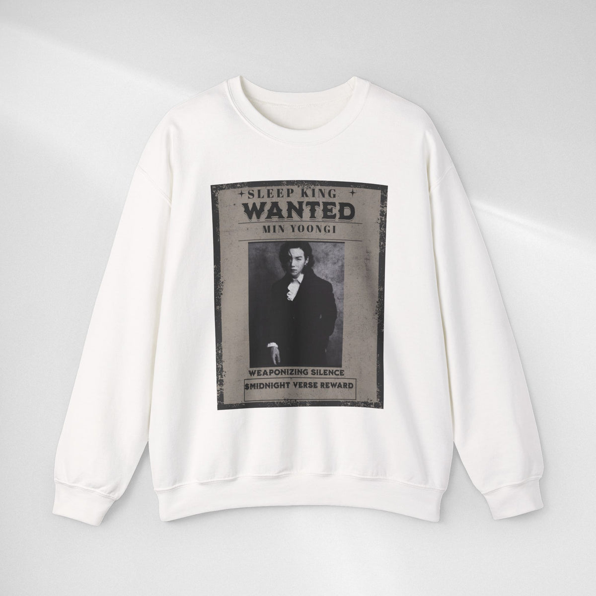 Suga Wanted Poster Crewneck Sweatshirt – Vintage 'Sleep King' Graphic