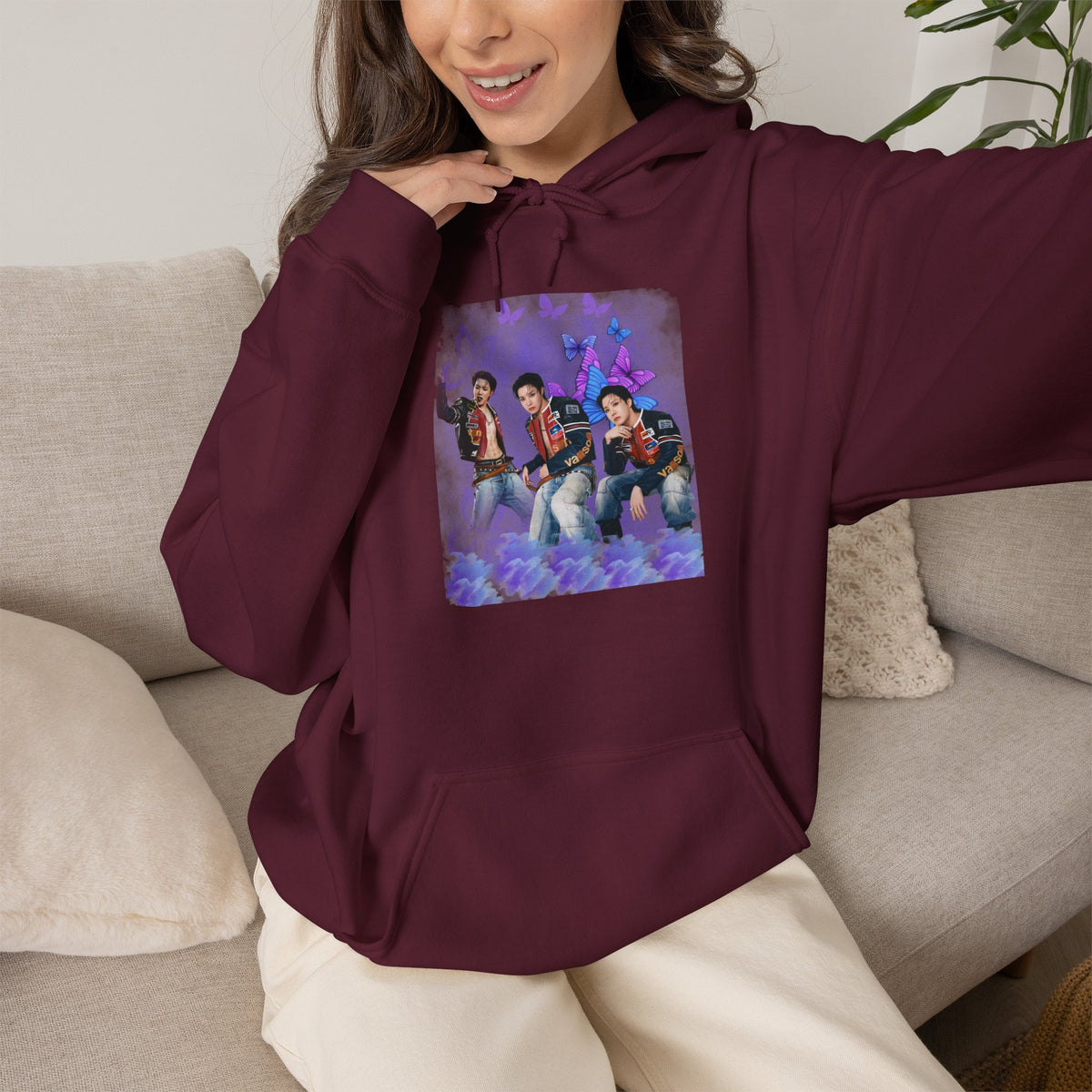 JHOPE Photo Hoodie — Purple Watercolor Floral Crew Sweatshirt