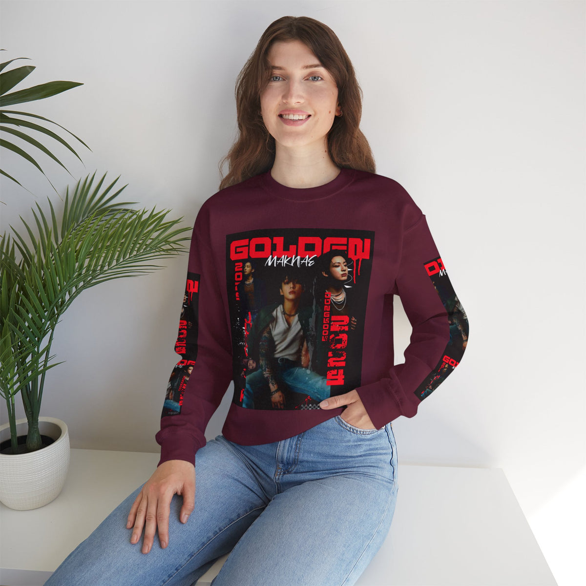 Jungkook Graphic Crewneck Sweatshirt — "GOLDEN"  Inspired Photo Print