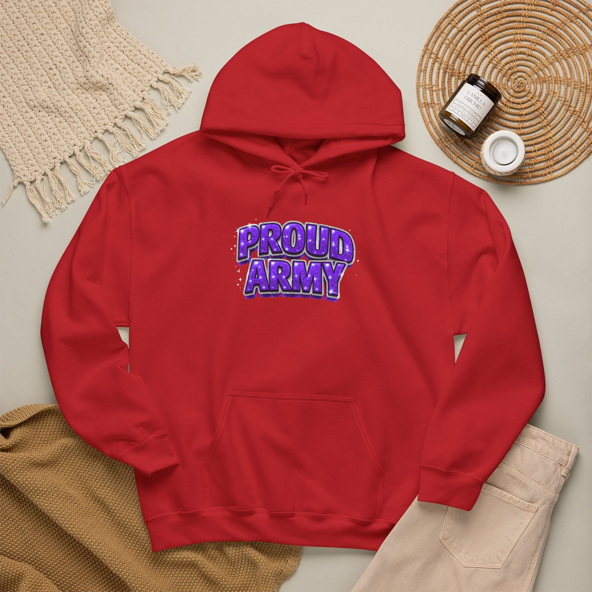 Proud Army Hoodie — Bold Purple Graphic  Pullover