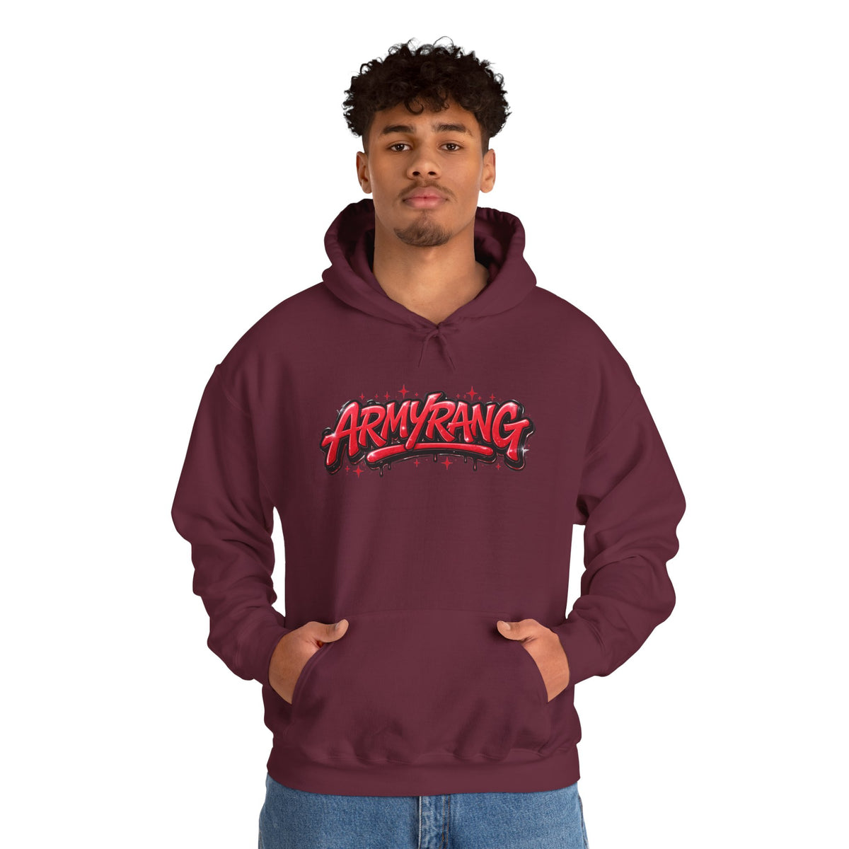 ArmyRang Graffiti Hoodie — Streetwear Pullover with Bold Red Logo