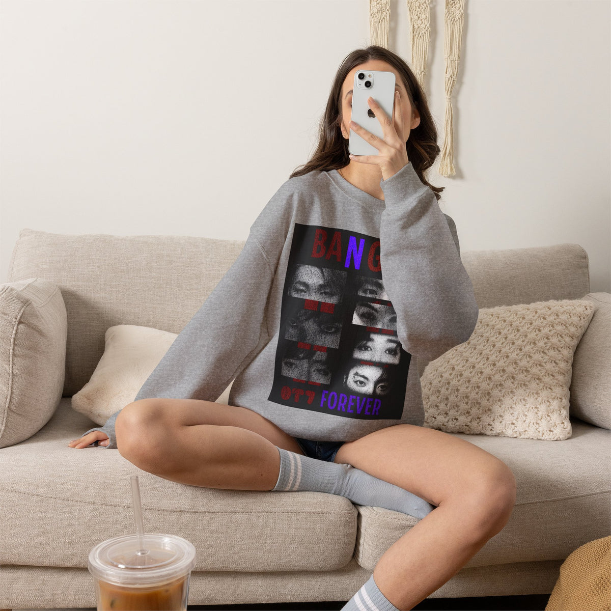 Bangtan Eyes Graphic Sweatshirt — K-Pop Fan Crewneck ("BANGTAN 07 FOREVER")