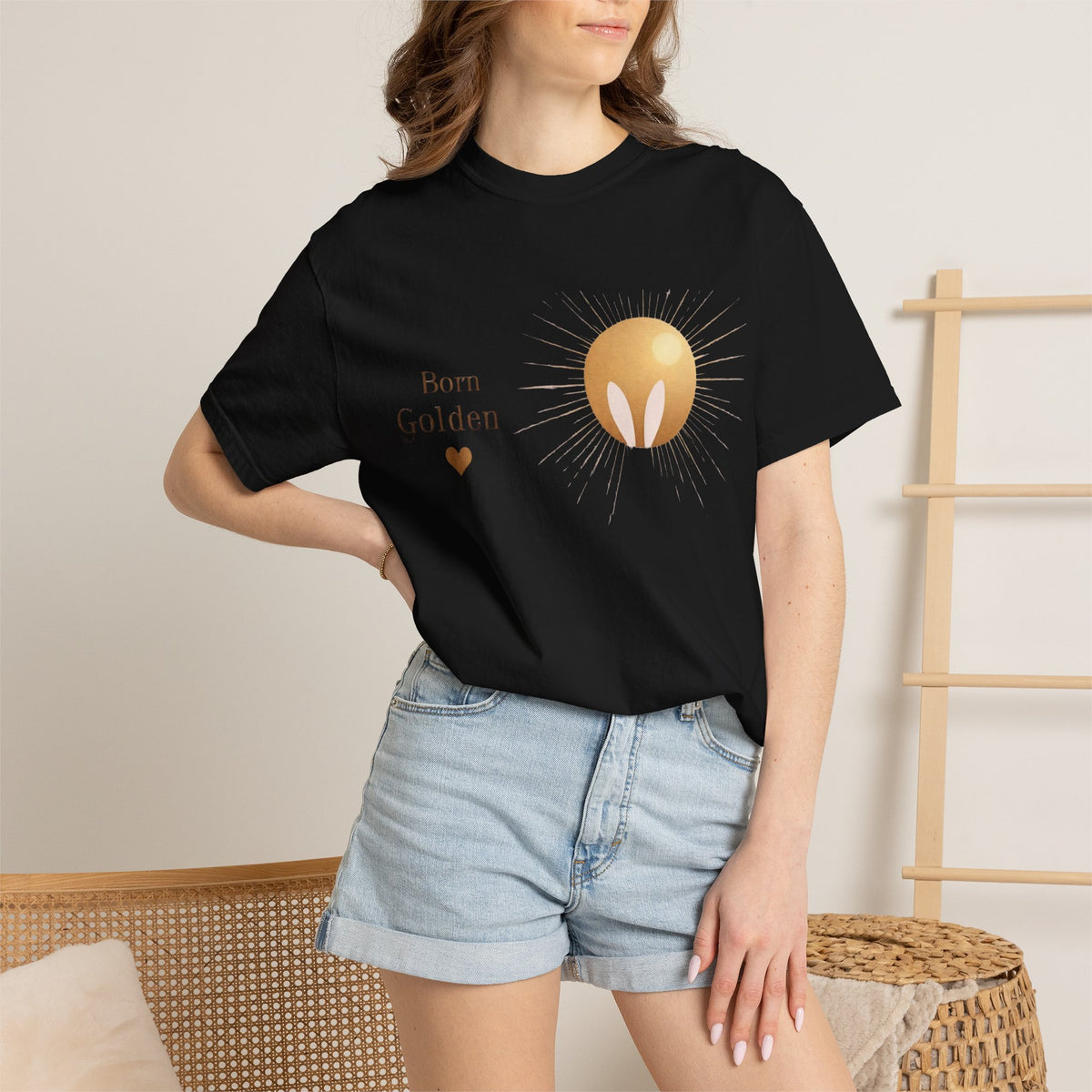 JK Born Golden Tee — Minimal Sun Badge Graphic T-Shirt