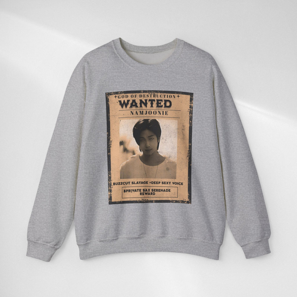 Wanted Poster Crewneck Sweatshirt — 'Wanted: Namjoonie' Vintage K-Pop Graphic
