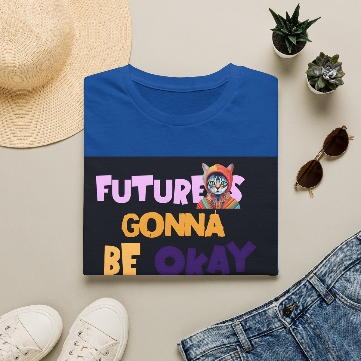 T-Shirt — “Future’s Gonna Be Okay” Positive Cat Graphic Tee