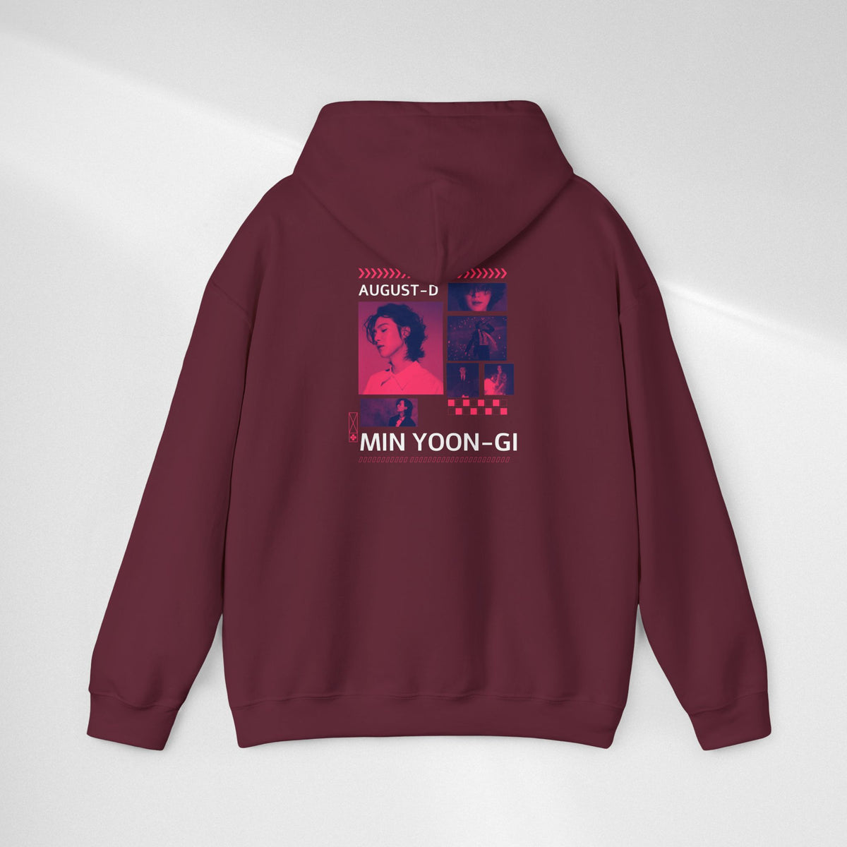 Suga Photo Collage Hoodie — Retro Pink Portraits Grid Design