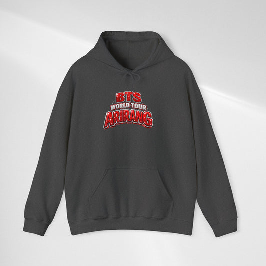 BTS Hoodie — "World Tour ARMY" Retro Red Graphic Pullover
