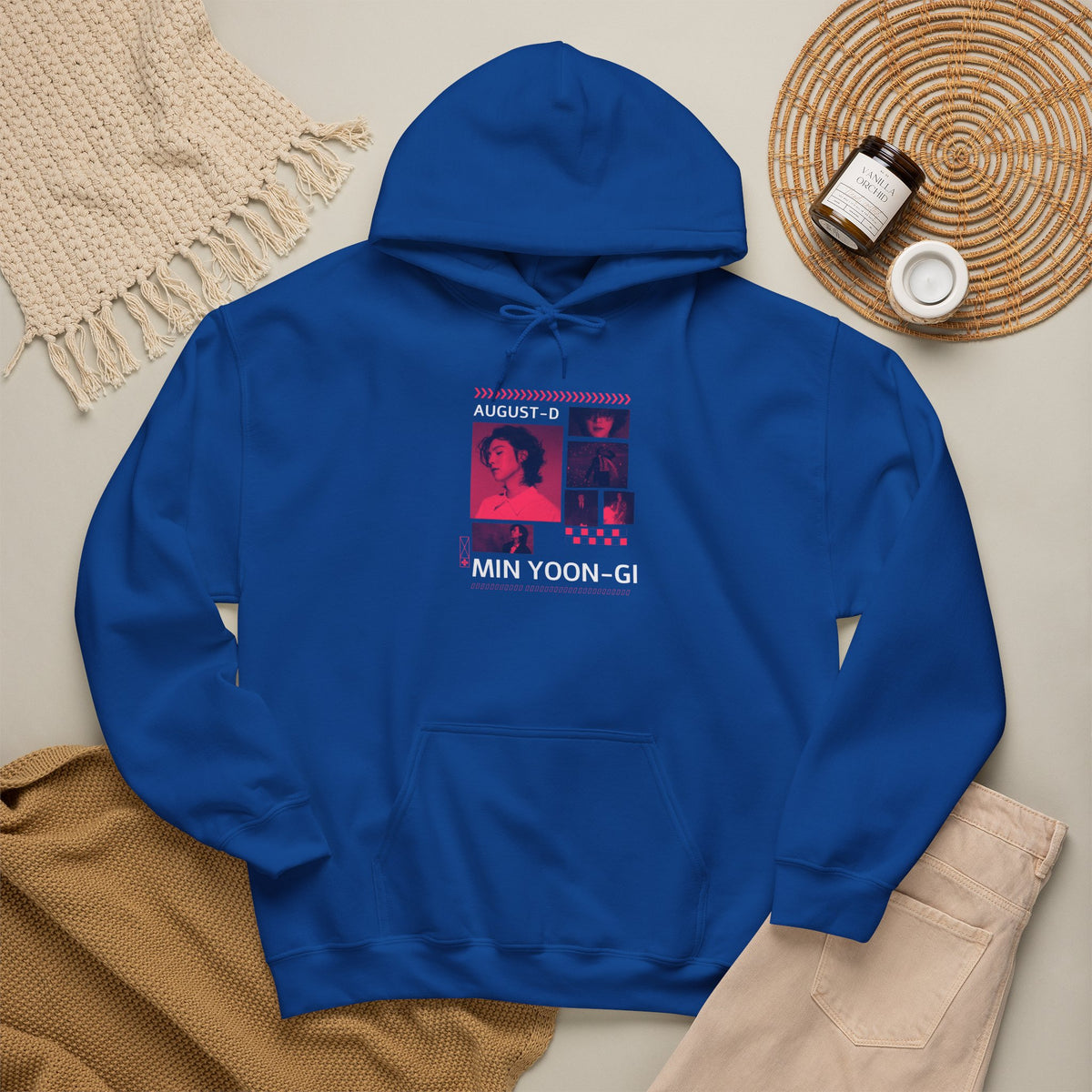 Suga Photo Collage Hoodie — Retro Pink Portraits Grid Design