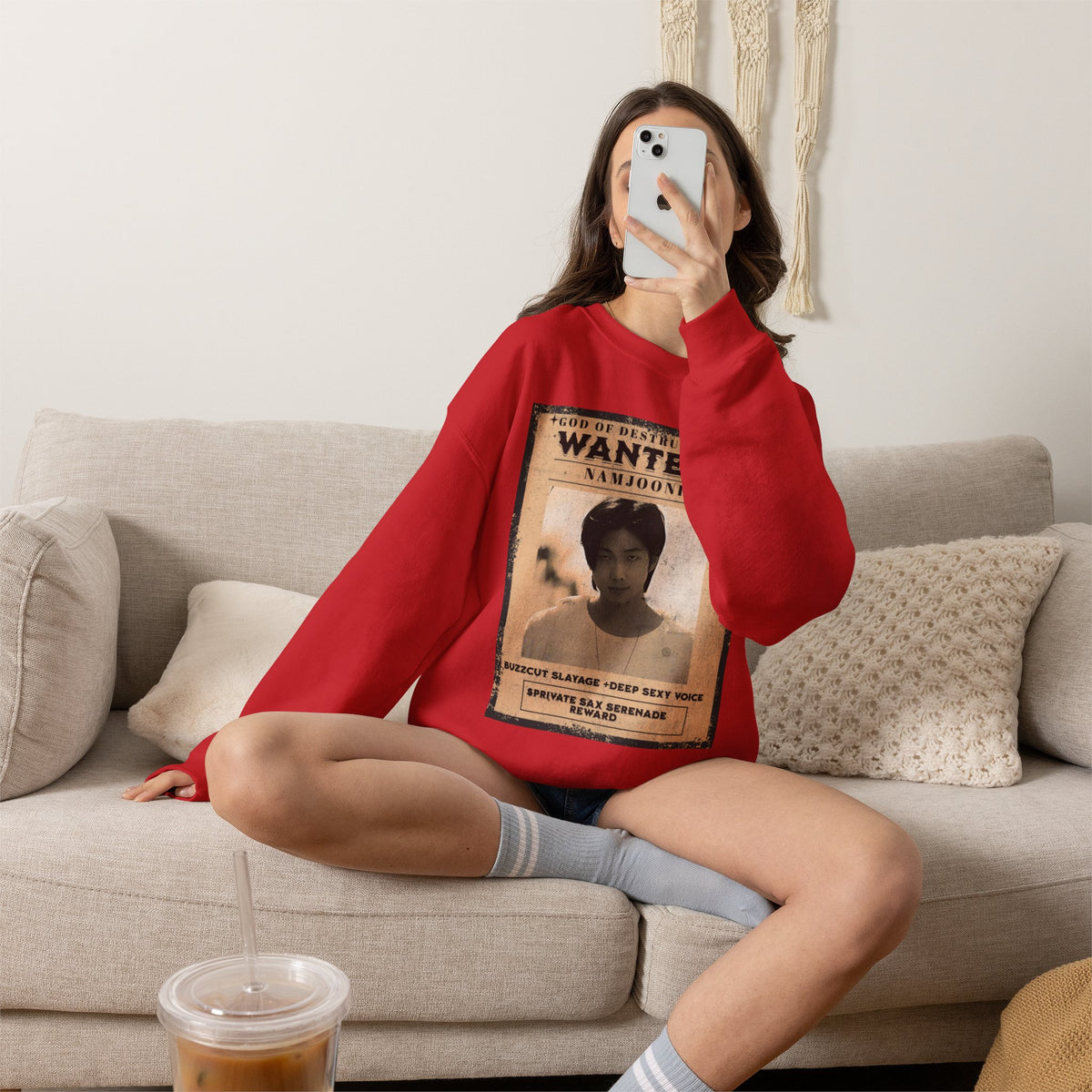 Wanted Poster Crewneck Sweatshirt — 'Wanted: Namjoonie' Vintage K-Pop Graphic