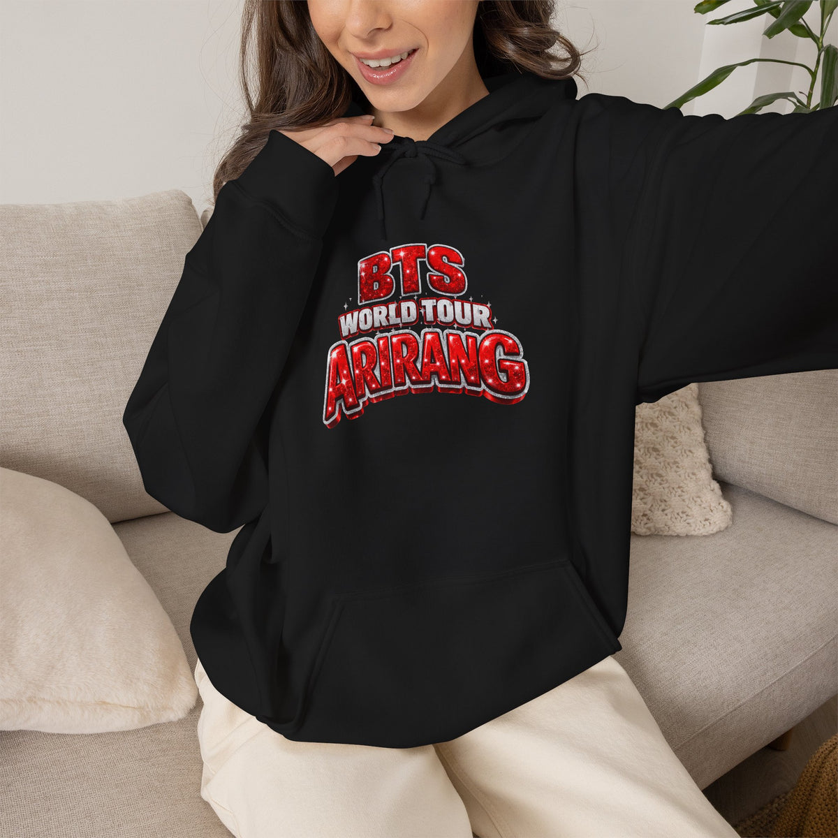 BTS Hoodie — "World Tour ARMY" Retro Red Graphic Pullover