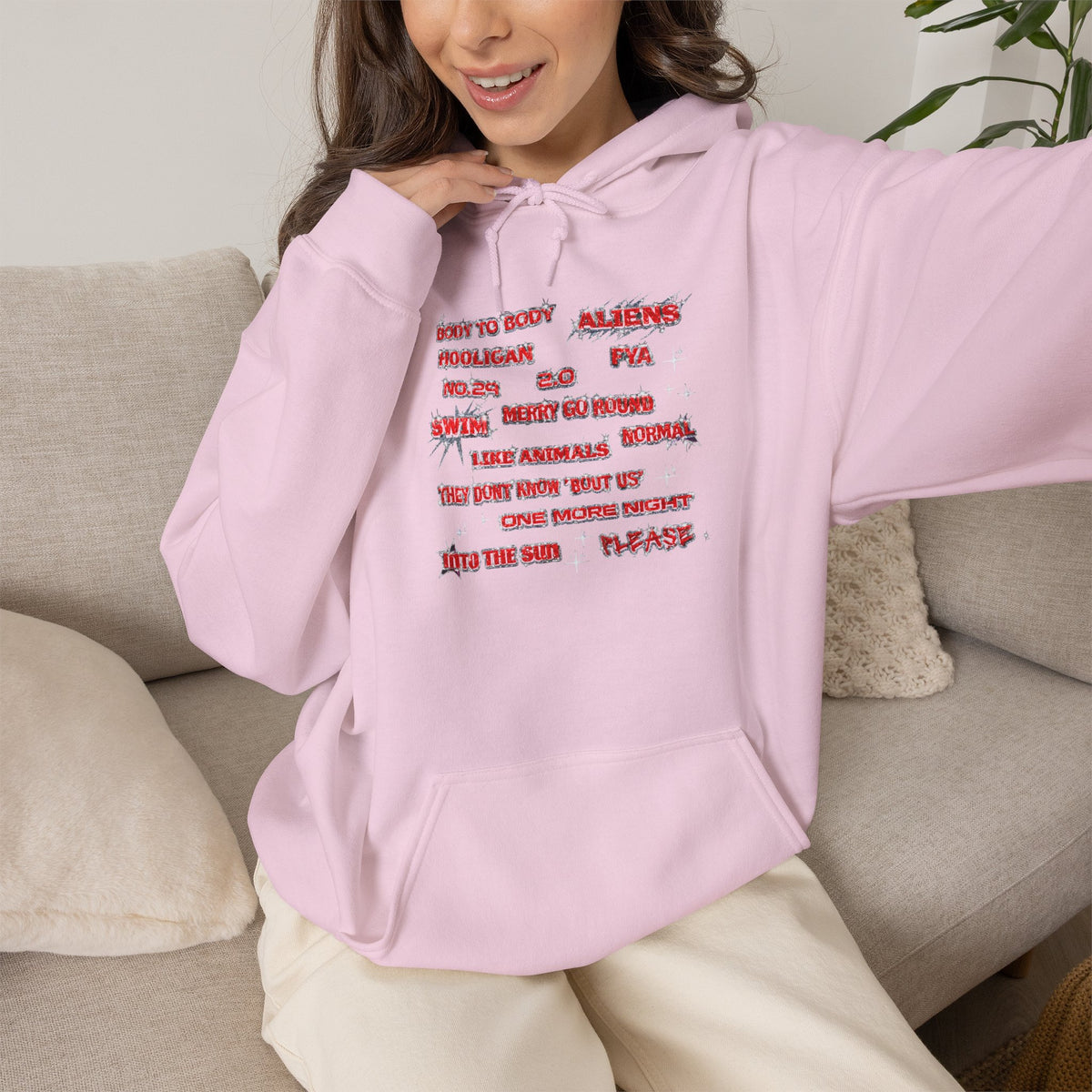 BTS Text Graphic Hoodie —  Red Script Sweatshirt