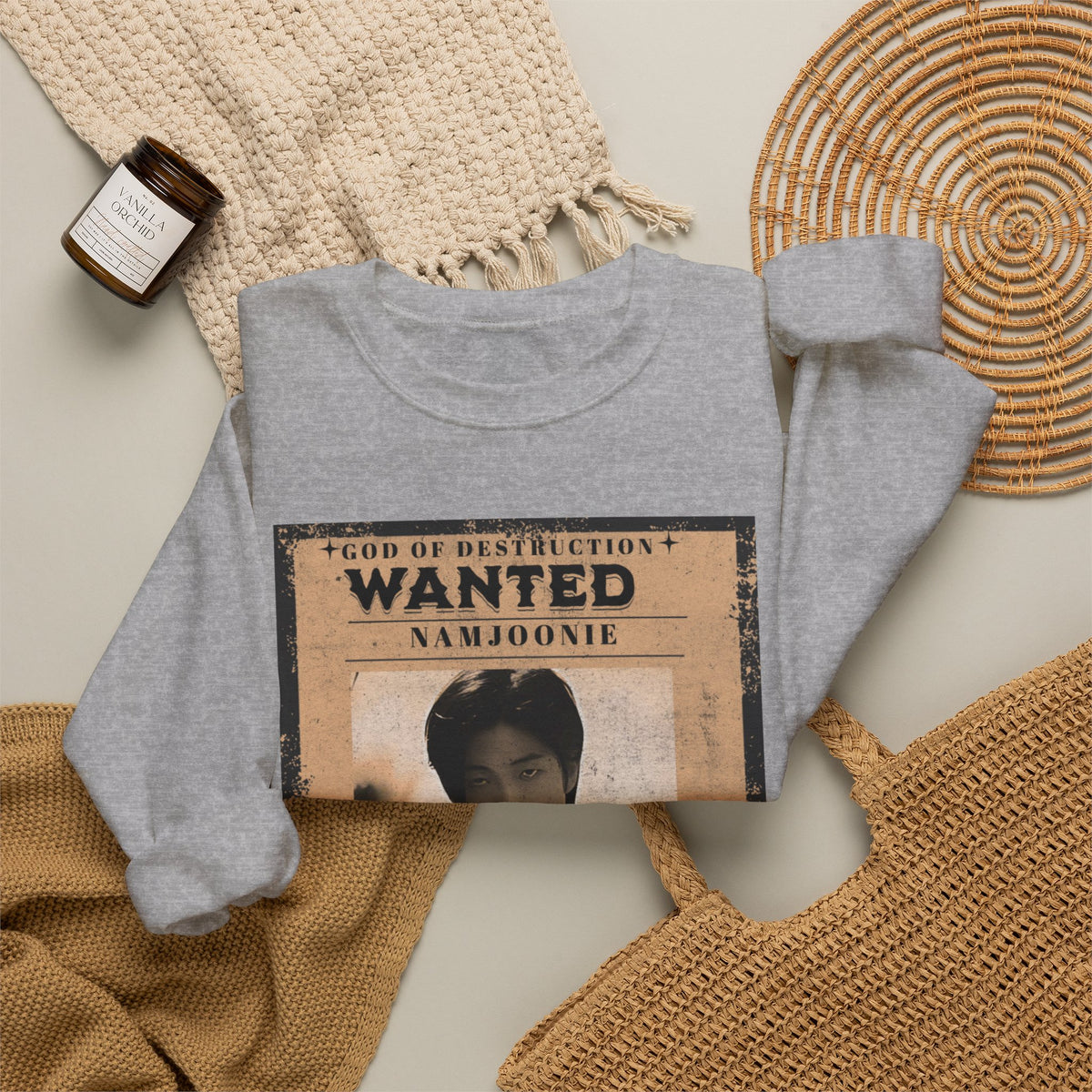 Wanted Poster Crewneck Sweatshirt — 'Wanted: Namjoonie' Vintage K-Pop Graphic