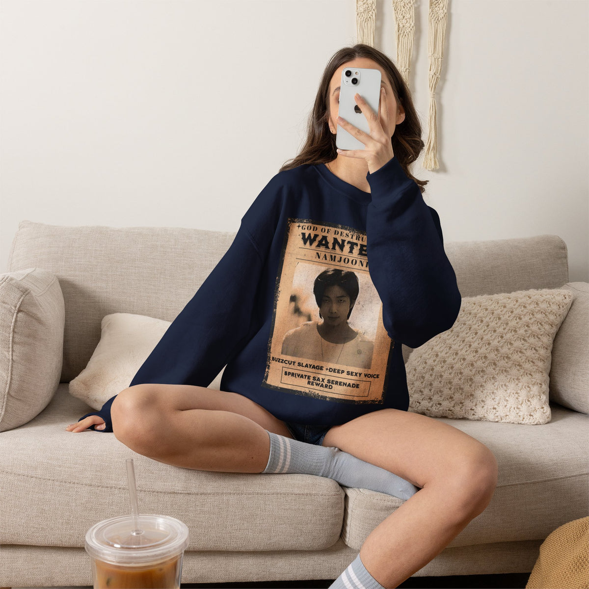 Wanted Poster Crewneck Sweatshirt — 'Wanted: Namjoonie' Vintage K-Pop Graphic