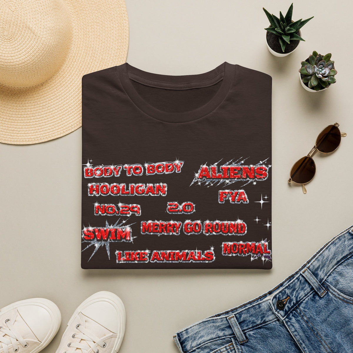 BTS Band Tee — Red  Text Graphic T‑Shirt