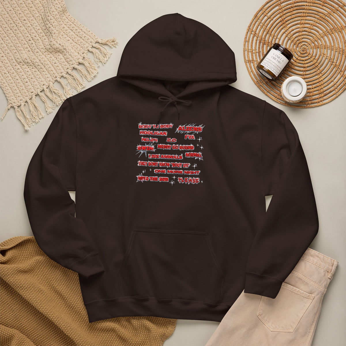 BTS Text Graphic Hoodie —  Red Script Sweatshirt