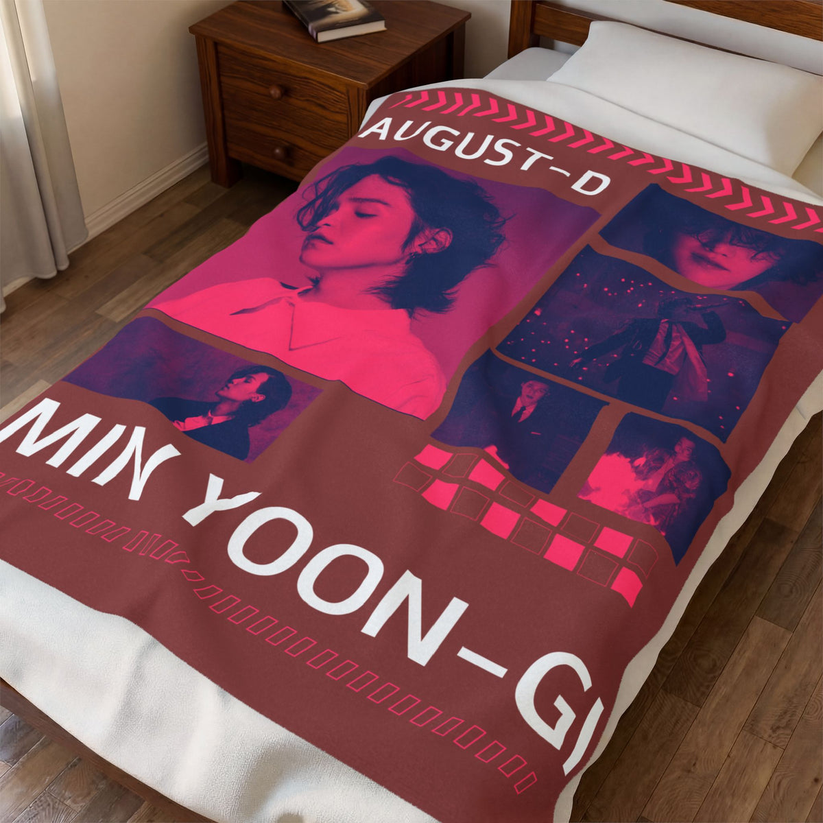 Velveteen Plush Blanket — Min Yoon‑Gi Photo Collage Throw (August‑D Design)