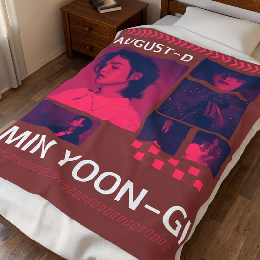 Velveteen Plush Blanket — Min Yoon‑Gi Photo Collage Throw (August‑D Design)
