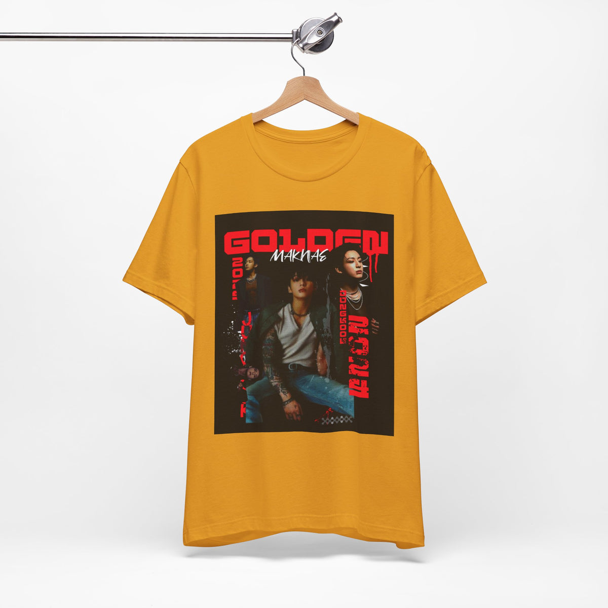 Jungkook Graphic Tee — Golden (Red Text)
