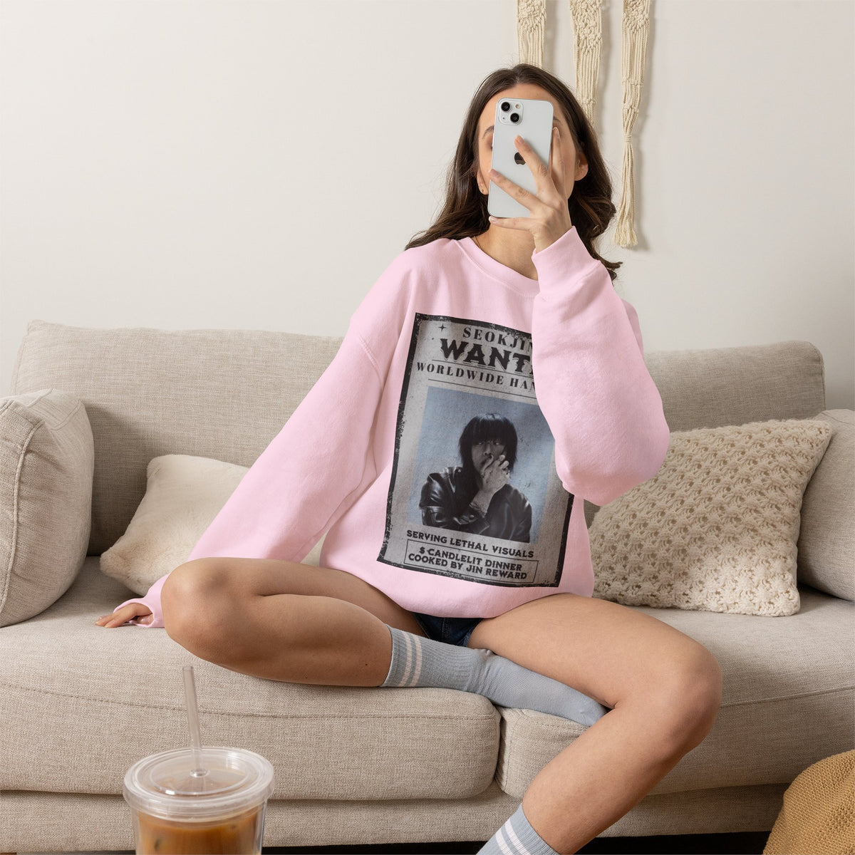 Crewneck Sweatshirt — 'Seojin Wanted: Worldwide Handsome' Vintage Poster Graphic