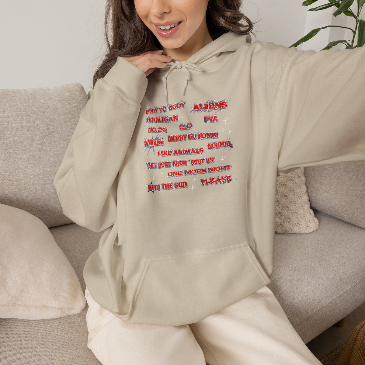 BTS Text Graphic Hoodie —  Red Script Sweatshirt