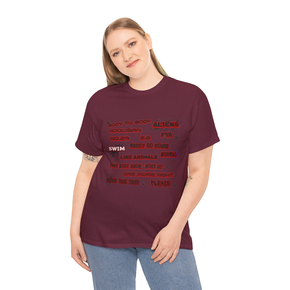 BTS ARIRANG Graphic Tee — Distorted Red Text Band Shirt