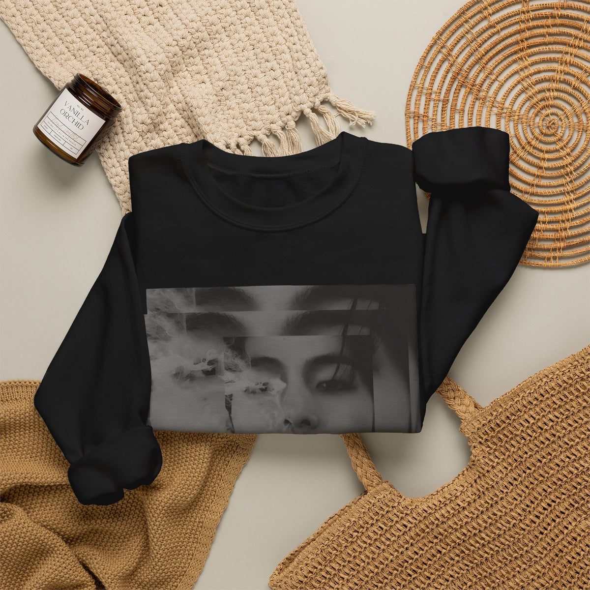 Graphic Crewneck Sweatshirt – Moody Collage Face Design