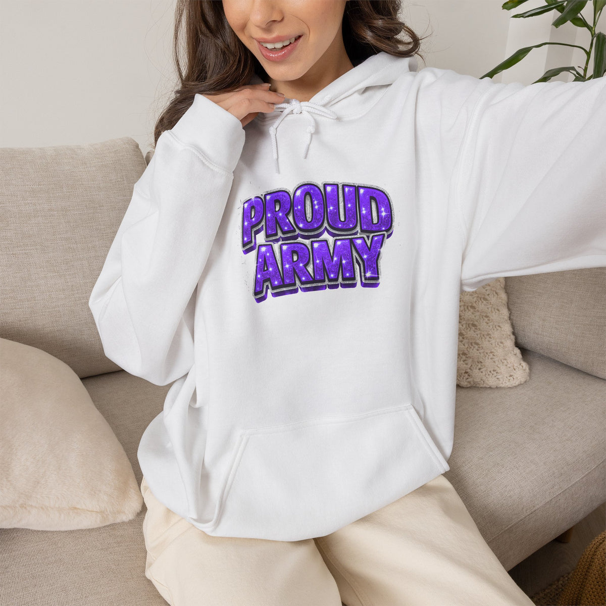 Proud Army Hoodie — Bold Purple Graphic  Pullover
