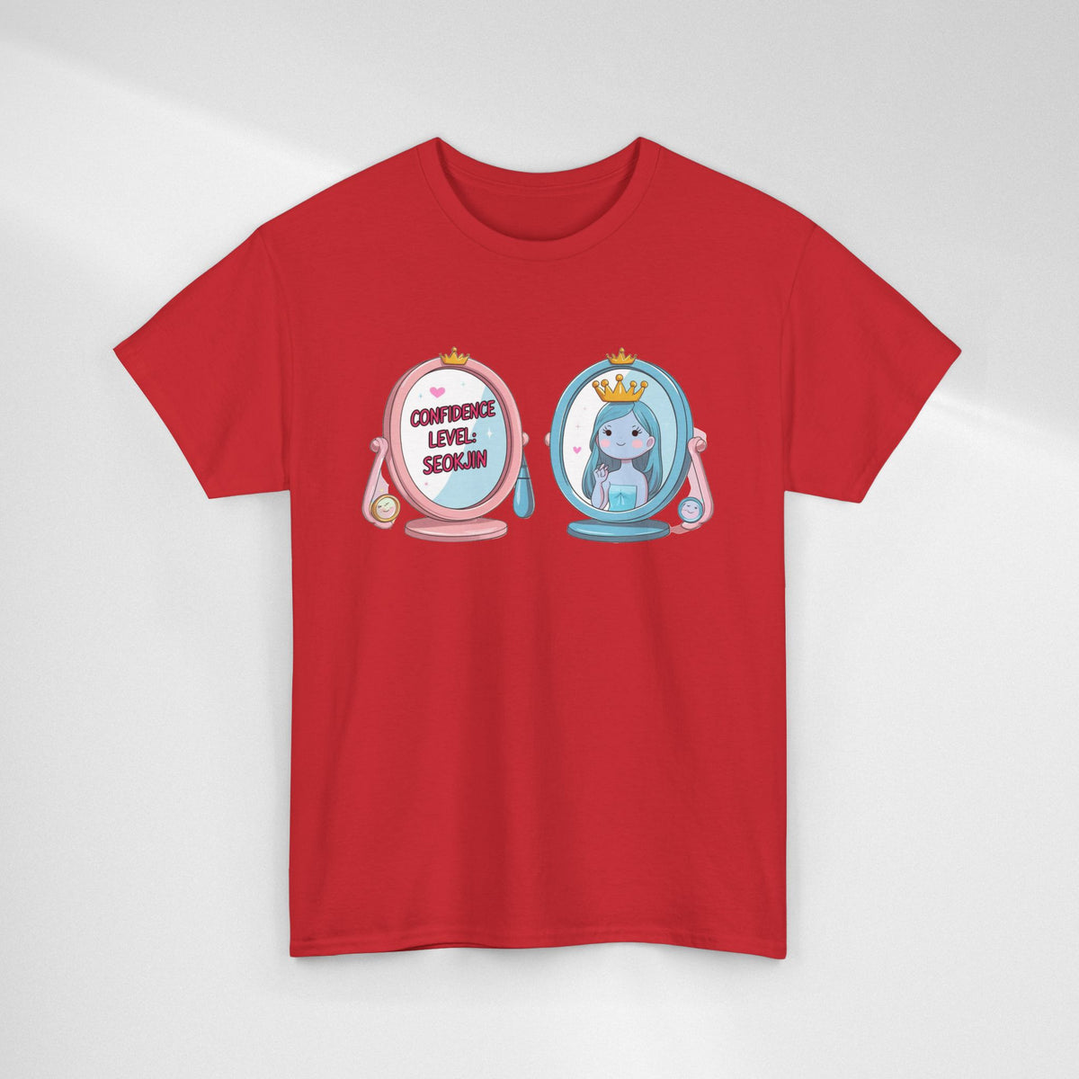 JIN Level Shirt — Cute Pink & Blue Mirrors Graphic Tee ("Comfort Level: Secure")