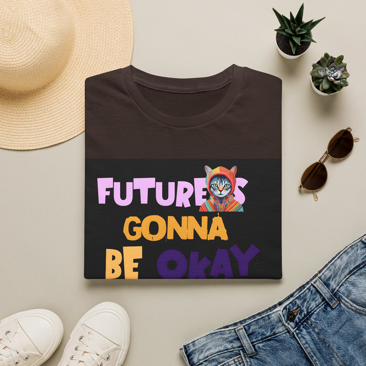 T-Shirt — “Future’s Gonna Be Okay” Positive Cat Graphic Tee